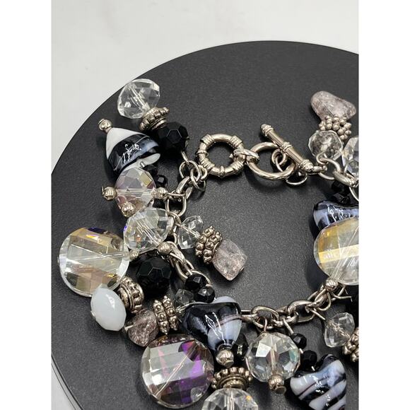 Black White Heart Art Glass Faceted Beads, Ab Beads Murano Cha Cha Bracelet - Picture 7 of 8